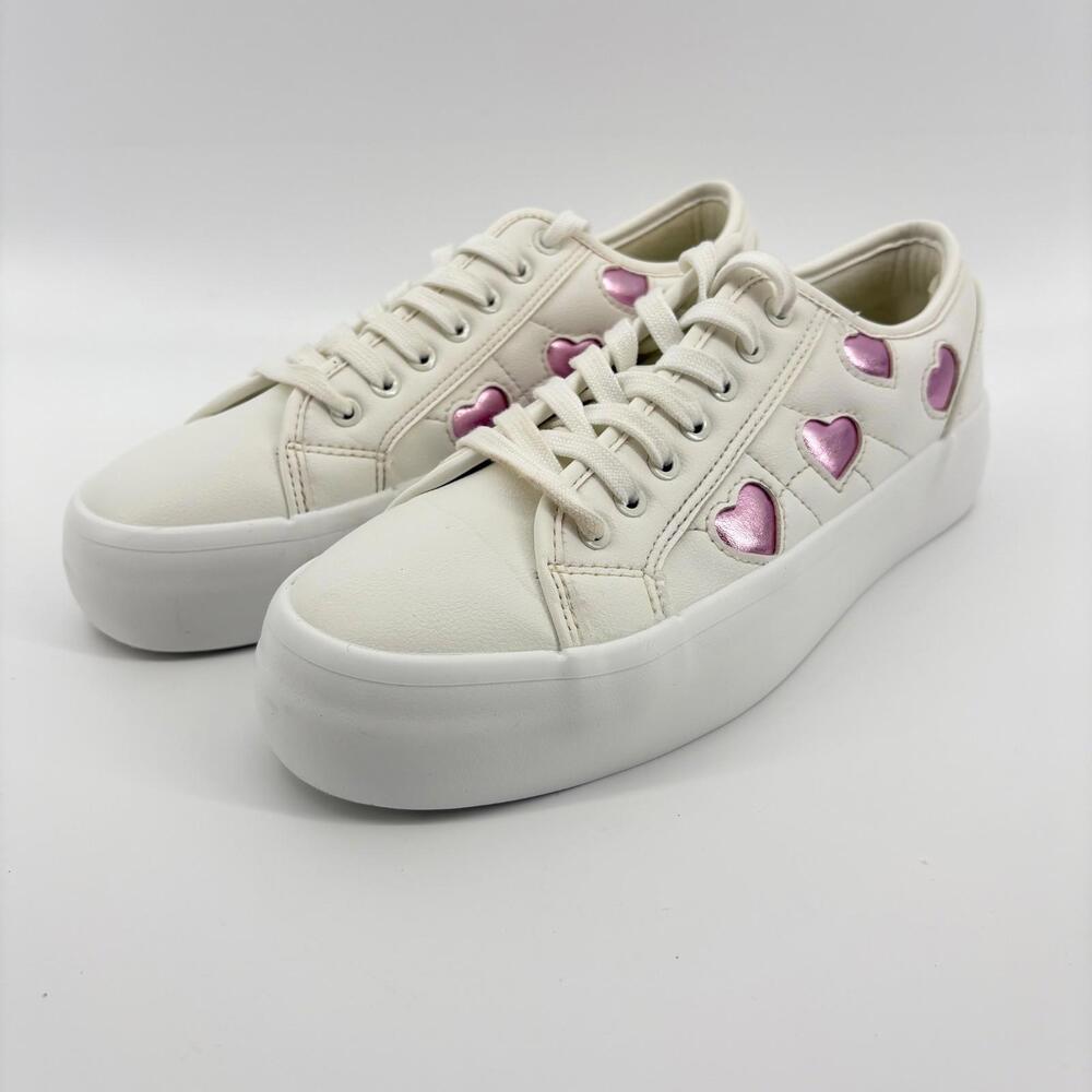 Sincerely Jules Cream Platform Sneakers with Pink Heart Accents